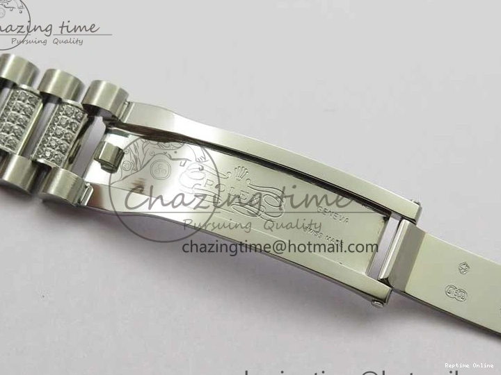 0517 SmoothTexture Day-Date 36mm 128239 SS Crystal BP Best Edition Black MOP Crystal Marker Dial on SS President Bracelet A 2681